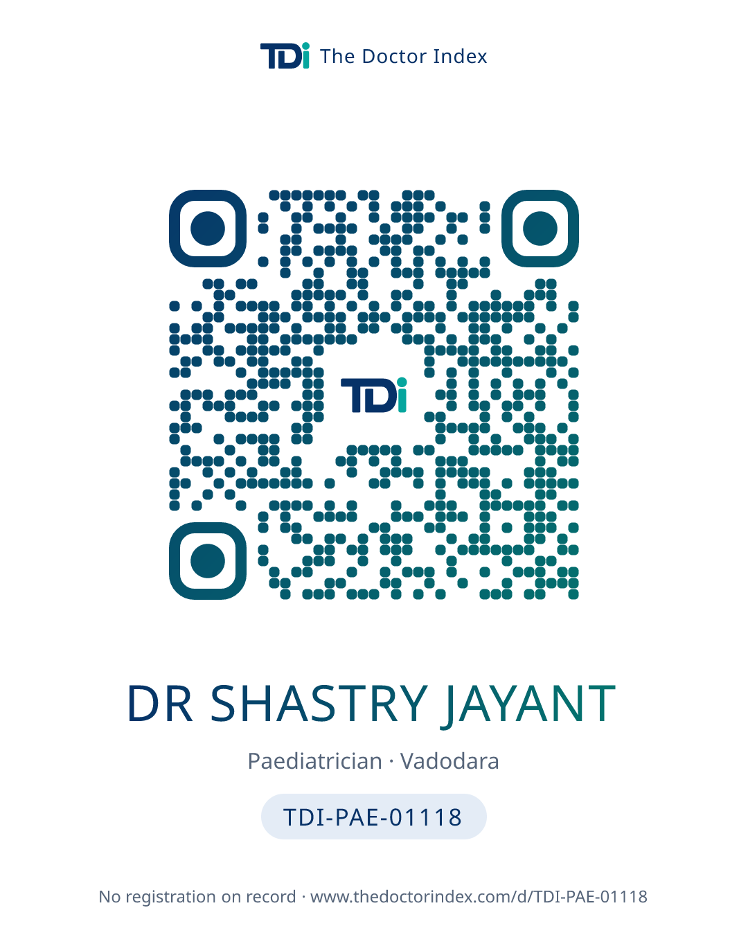 QR card for Dr Shastry Jayant, TDI-PAE-01118