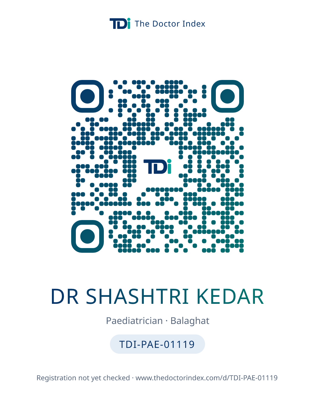 QR card for Dr Shashtri Kedar, TDI-PAE-01119