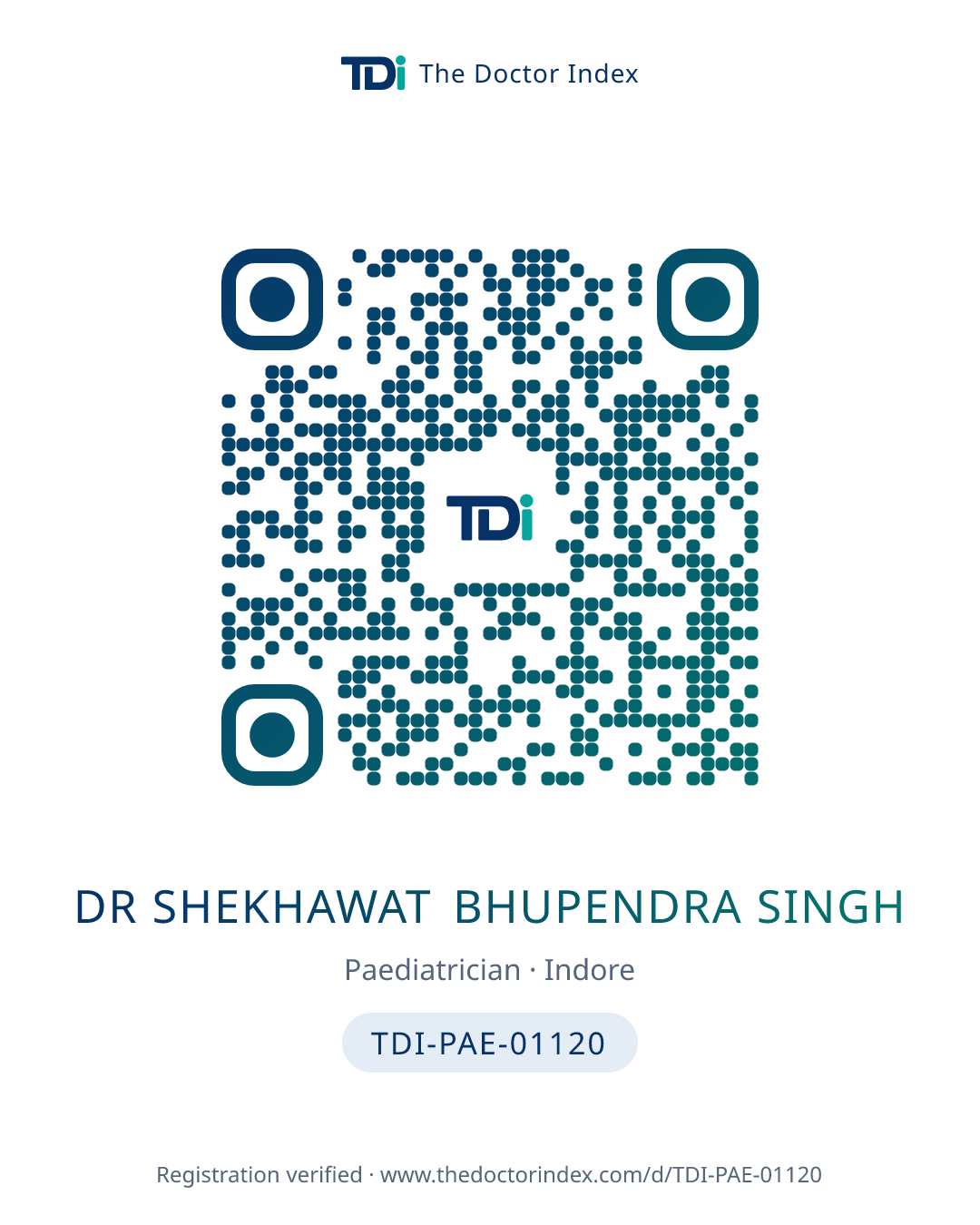 QR card for Dr Shekhawat Bhupendra Singh, TDI-PAE-01120
