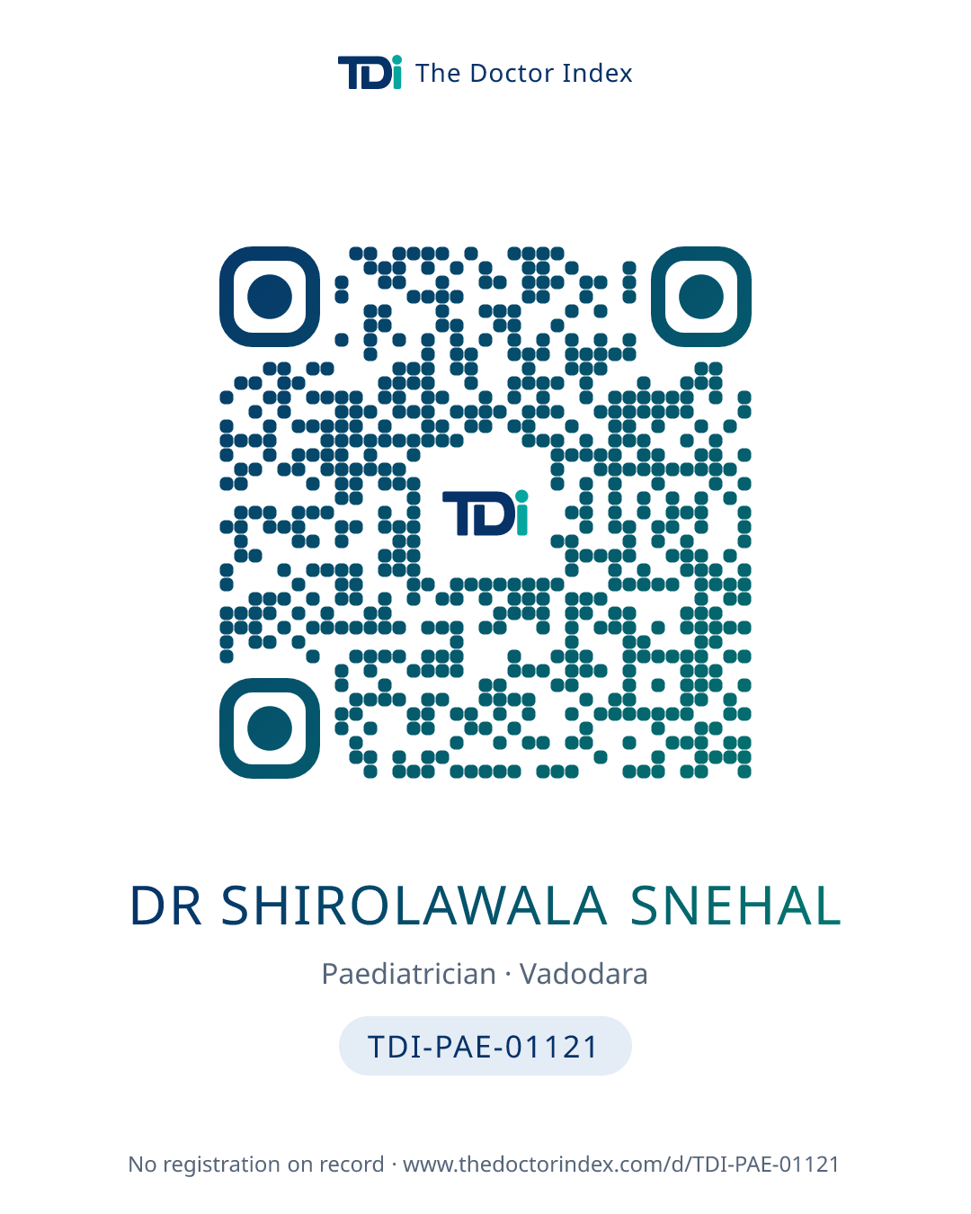 QR card for Dr Shirolawala Snehal, TDI-PAE-01121