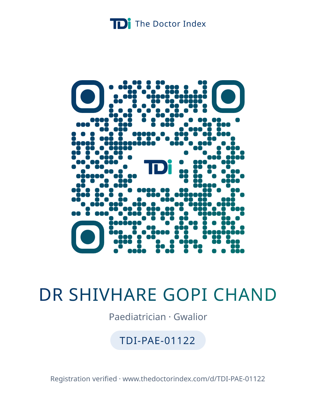 QR card for Dr Shivhare Gopi Chand, TDI-PAE-01122