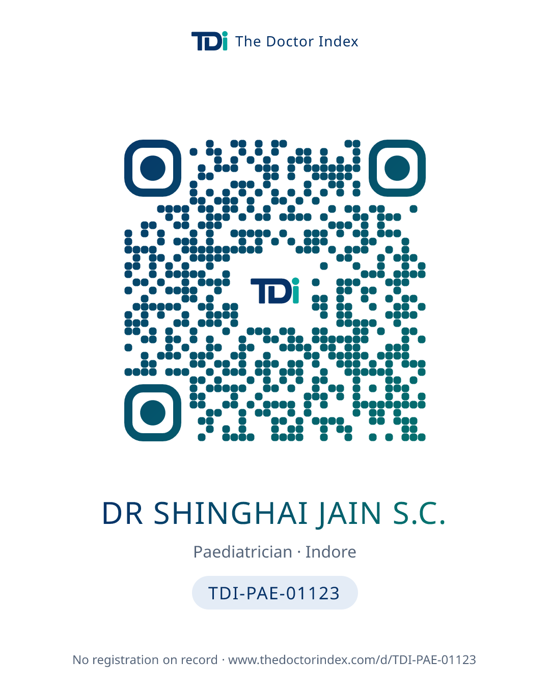 QR card for Dr Shinghai Jain S.C., TDI-PAE-01123
