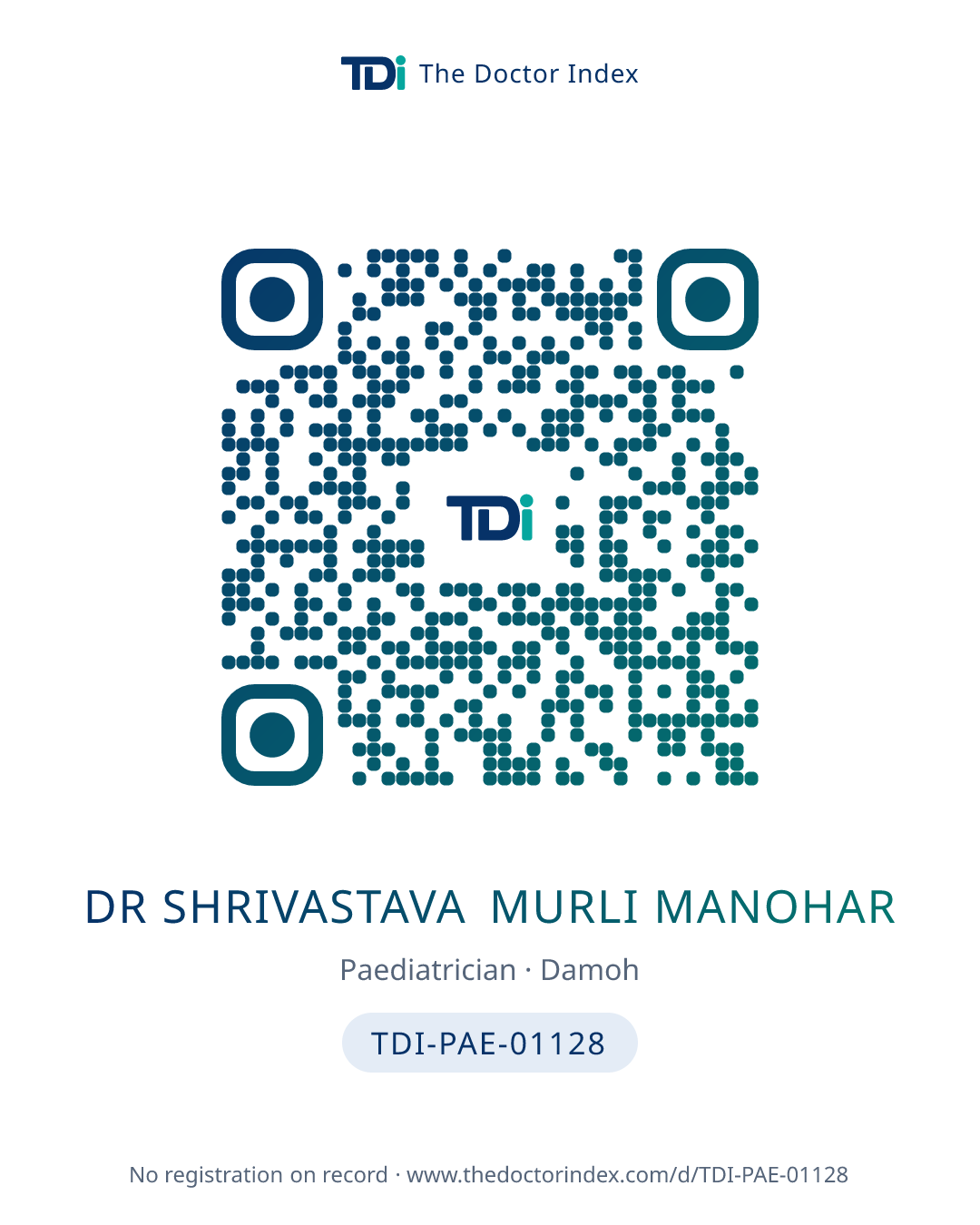 QR card for Dr Shrivastava Murli Manohar, TDI-PAE-01128