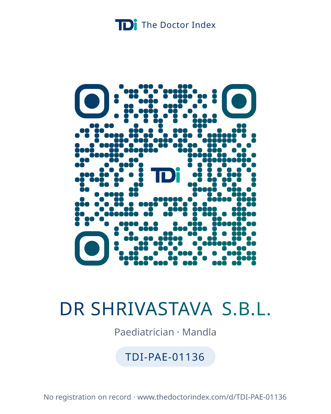 QR card for Dr Shrivastava S.B.L., TDI-PAE-01136