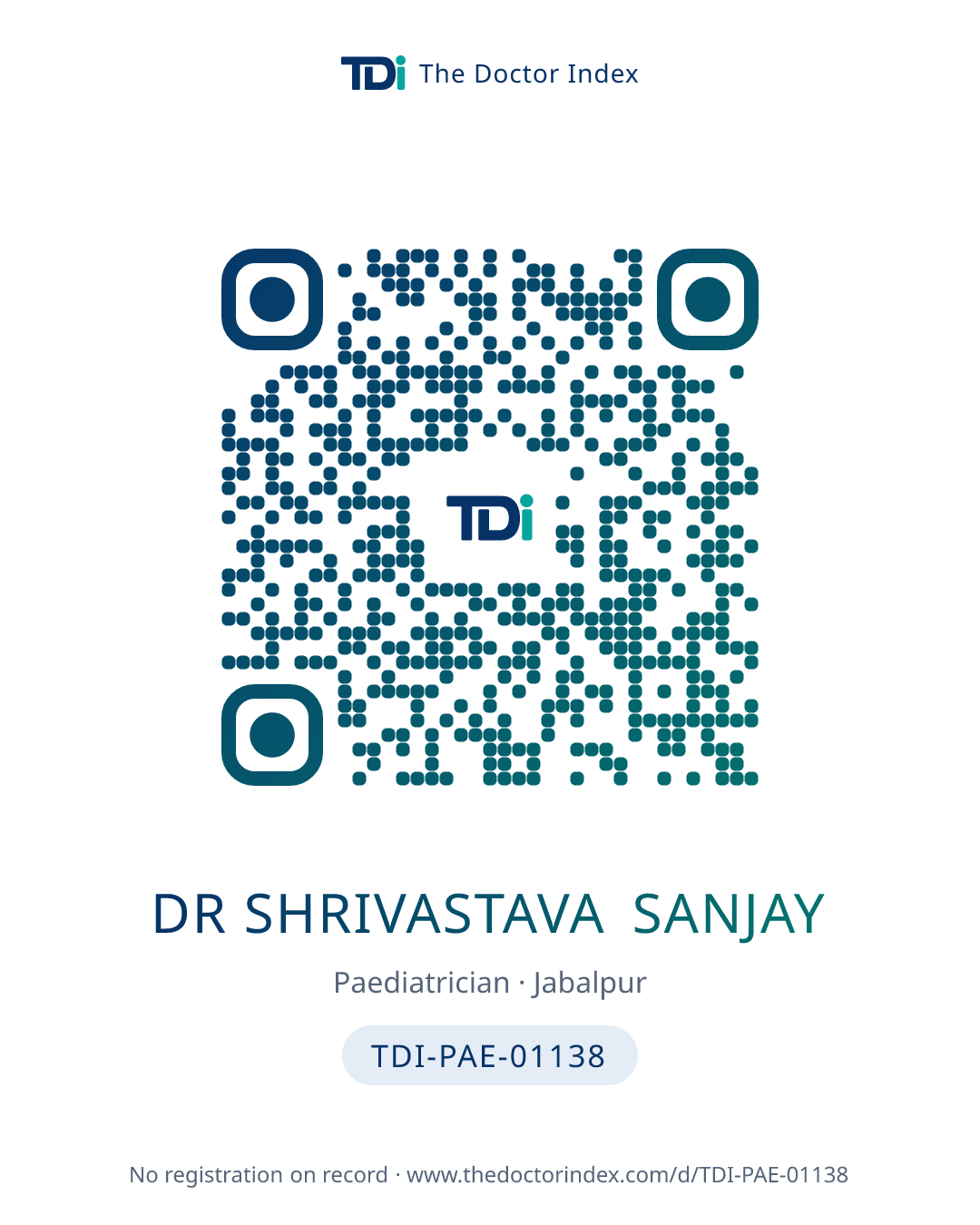 QR card for Dr Shrivastava Sanjay, TDI-PAE-01138