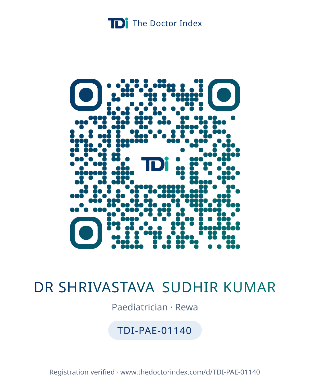 QR card for Dr Shrivastava Sudhir Kumar, TDI-PAE-01140