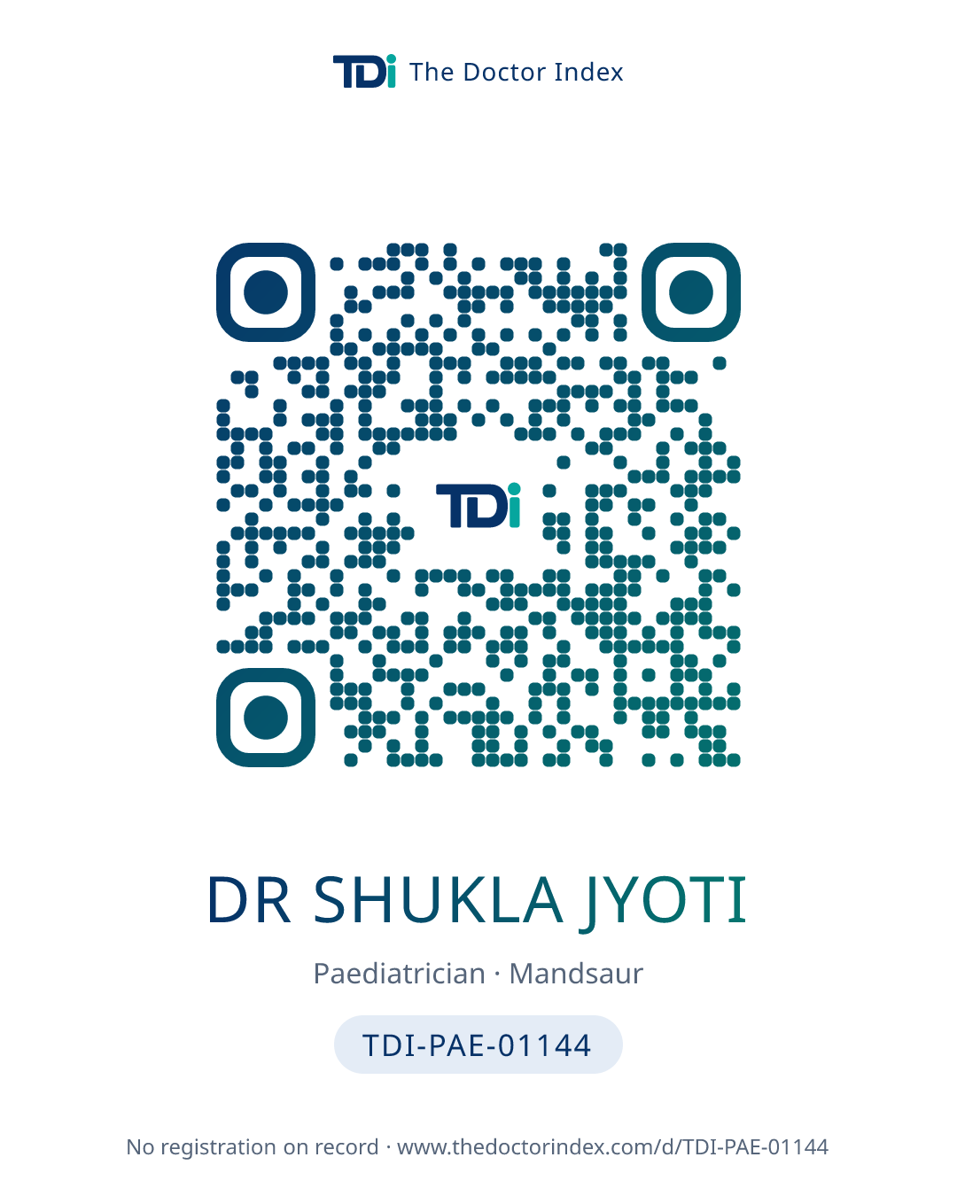 QR card for Dr Shukla Jyoti, TDI-PAE-01144
