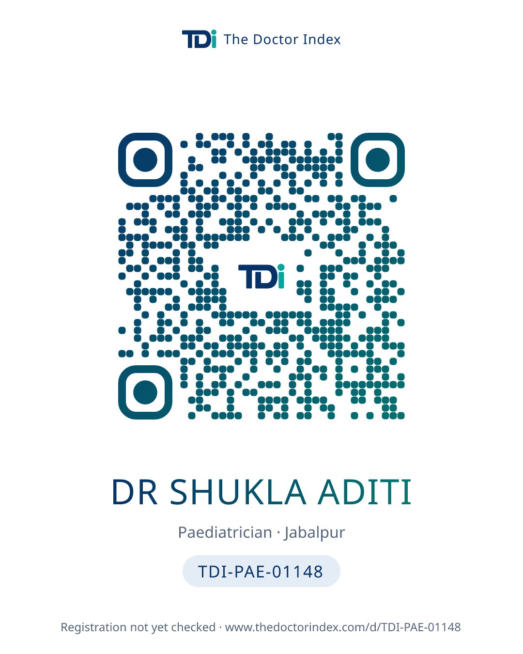 QR card for Dr Shukla Aditi, TDI-PAE-01148