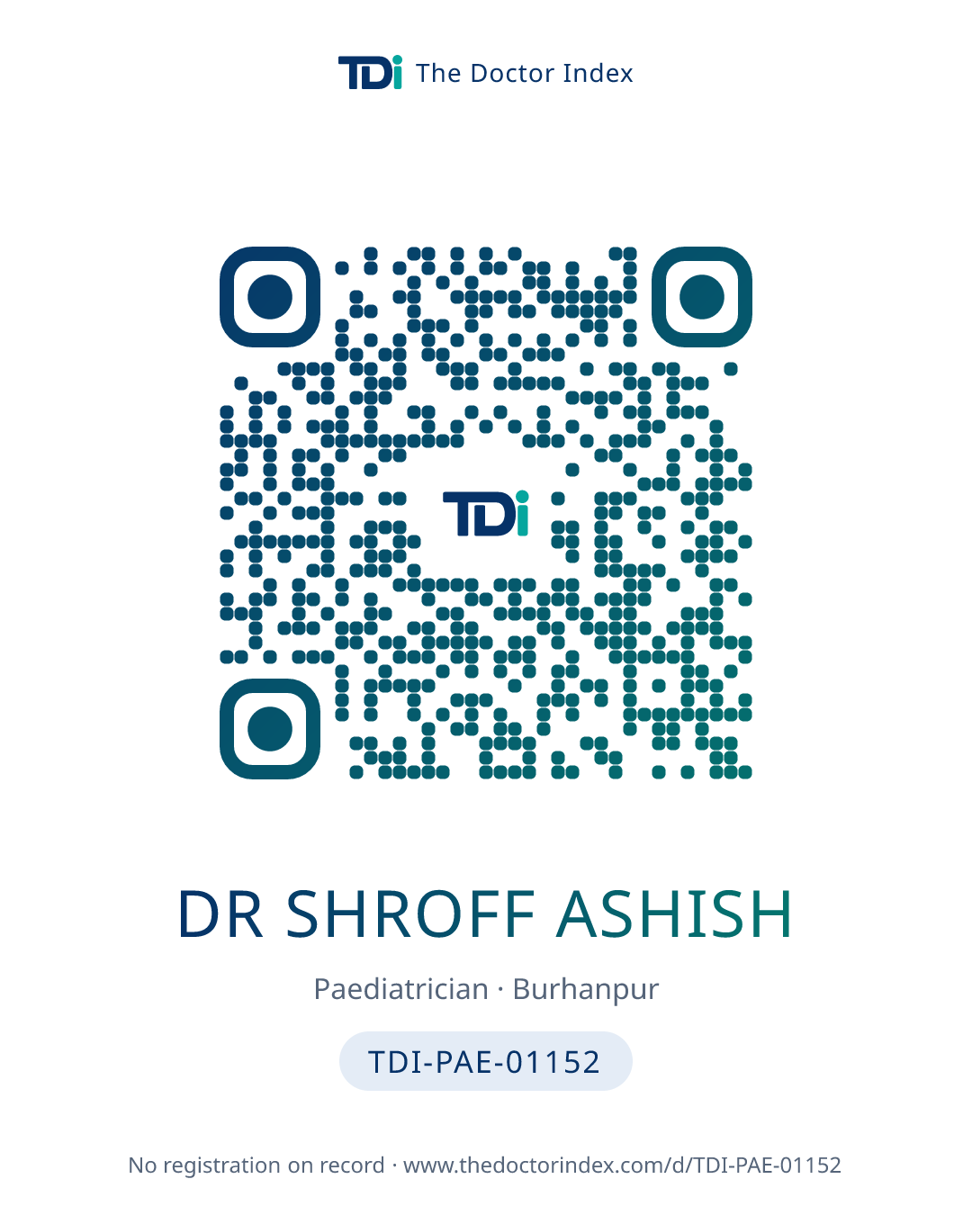 QR card for Dr Shroff Ashish, TDI-PAE-01152