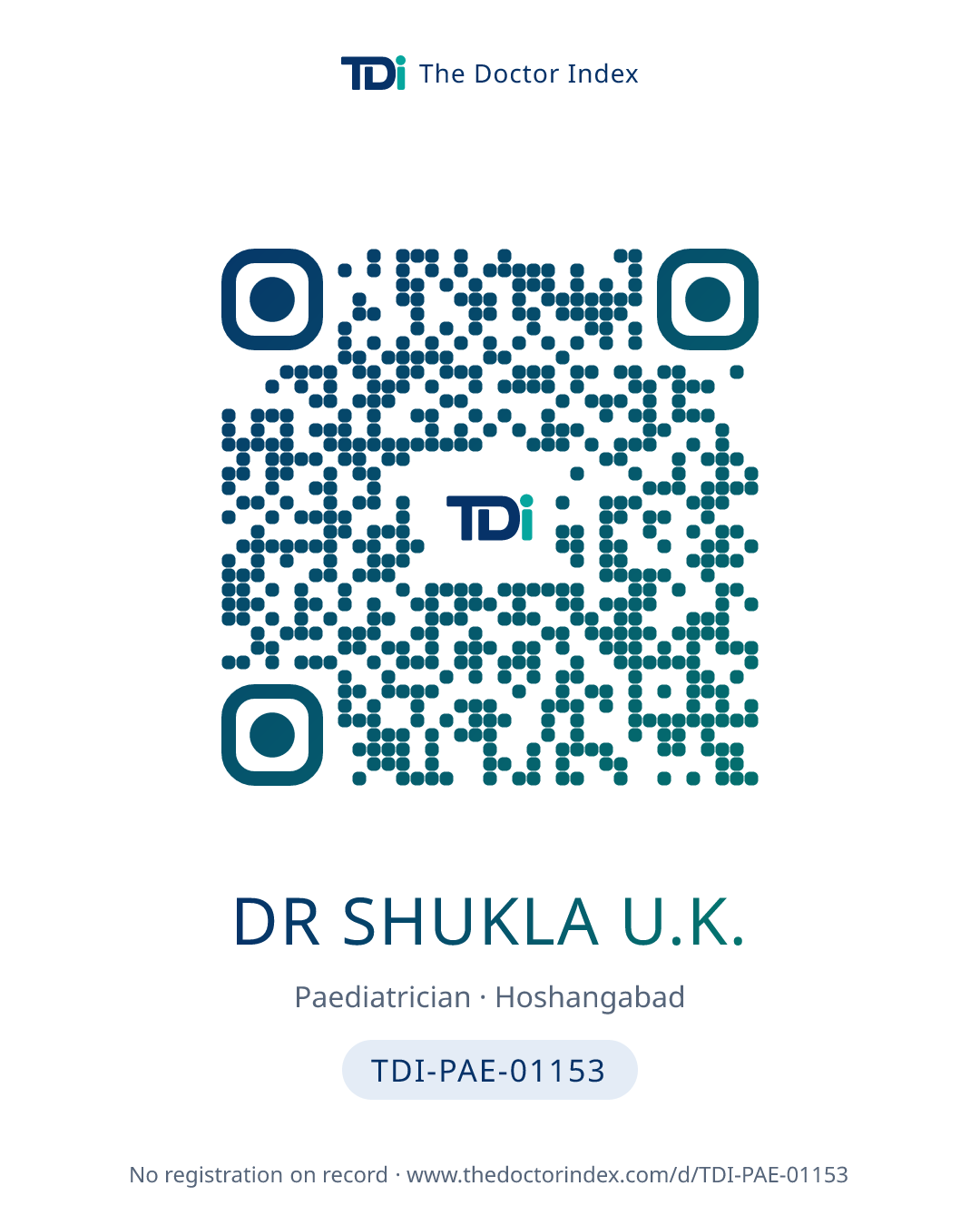 QR card for Dr Shukla U.K., TDI-PAE-01153
