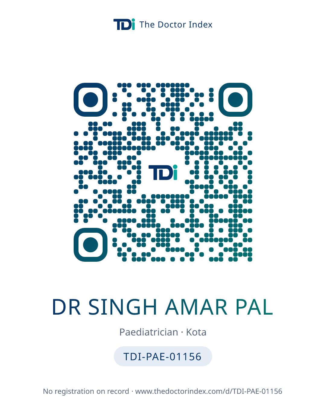 QR card for Dr Singh Amar Pal, TDI-PAE-01156