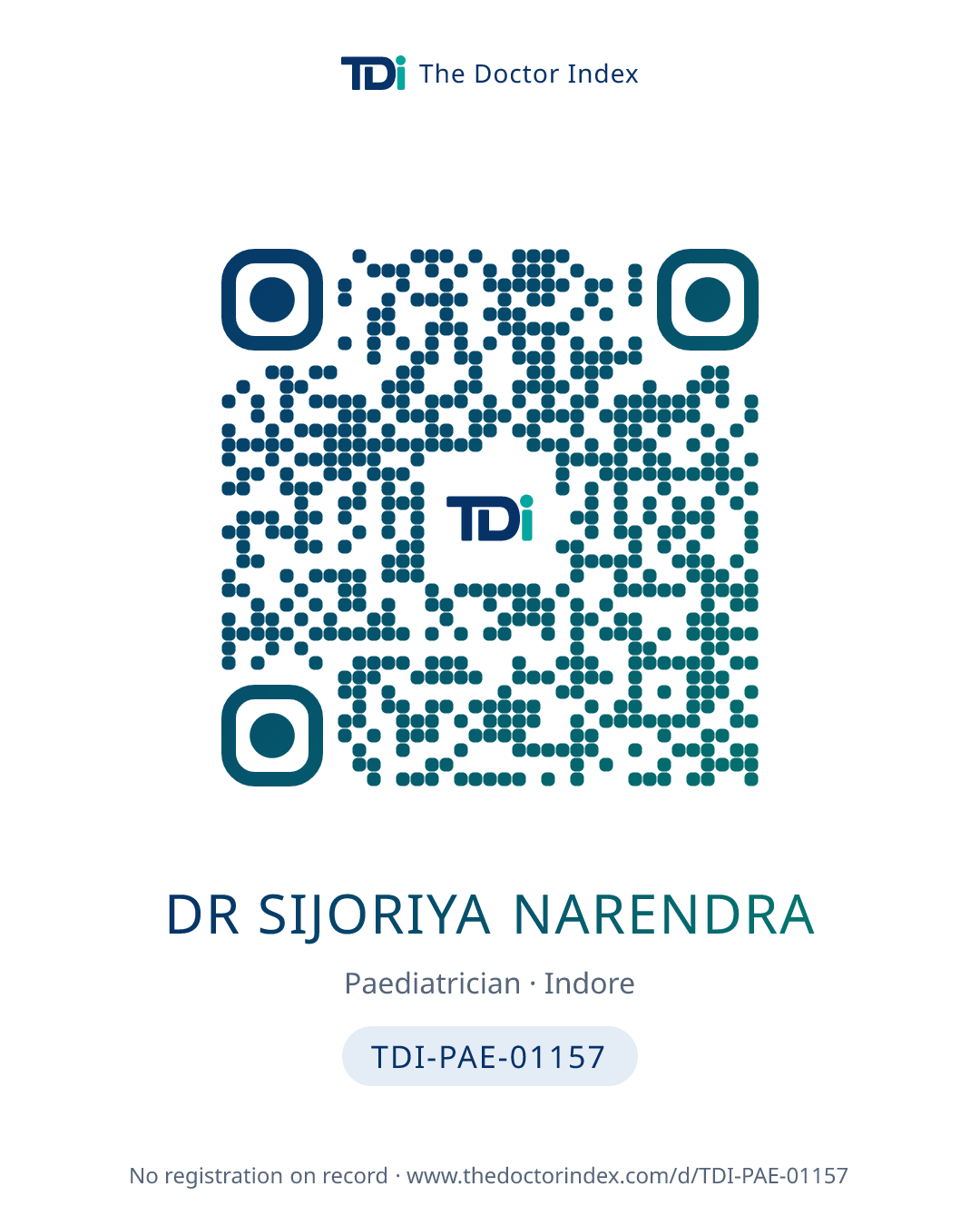 QR card for Dr Sijoriya Narendra, TDI-PAE-01157