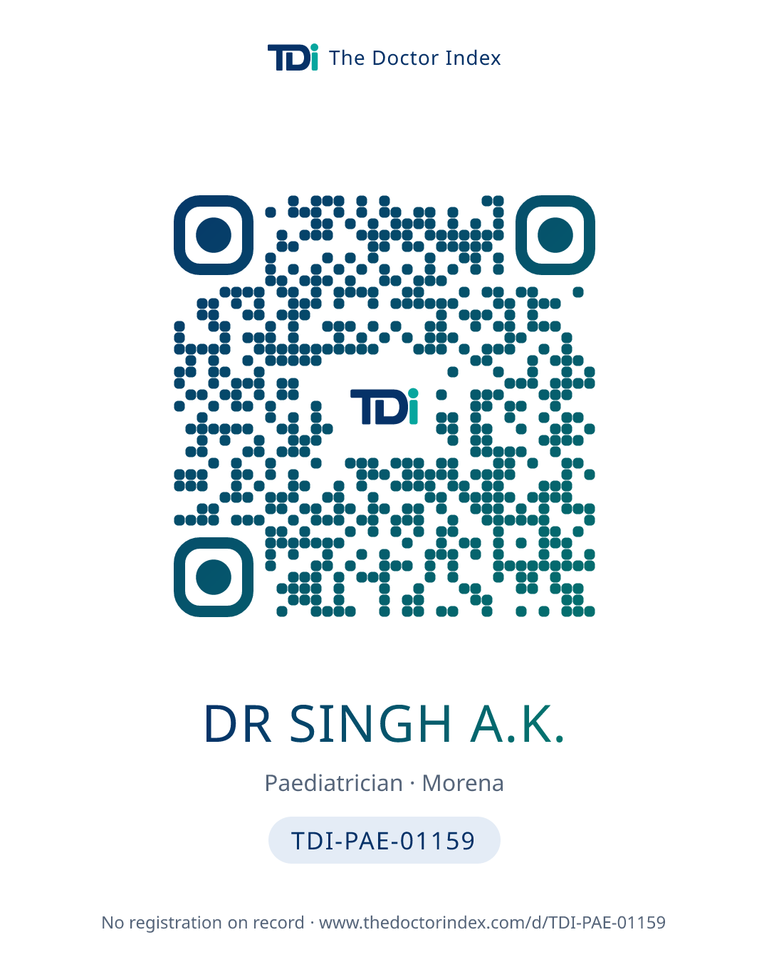 QR card for Dr Singh A.K., TDI-PAE-01159