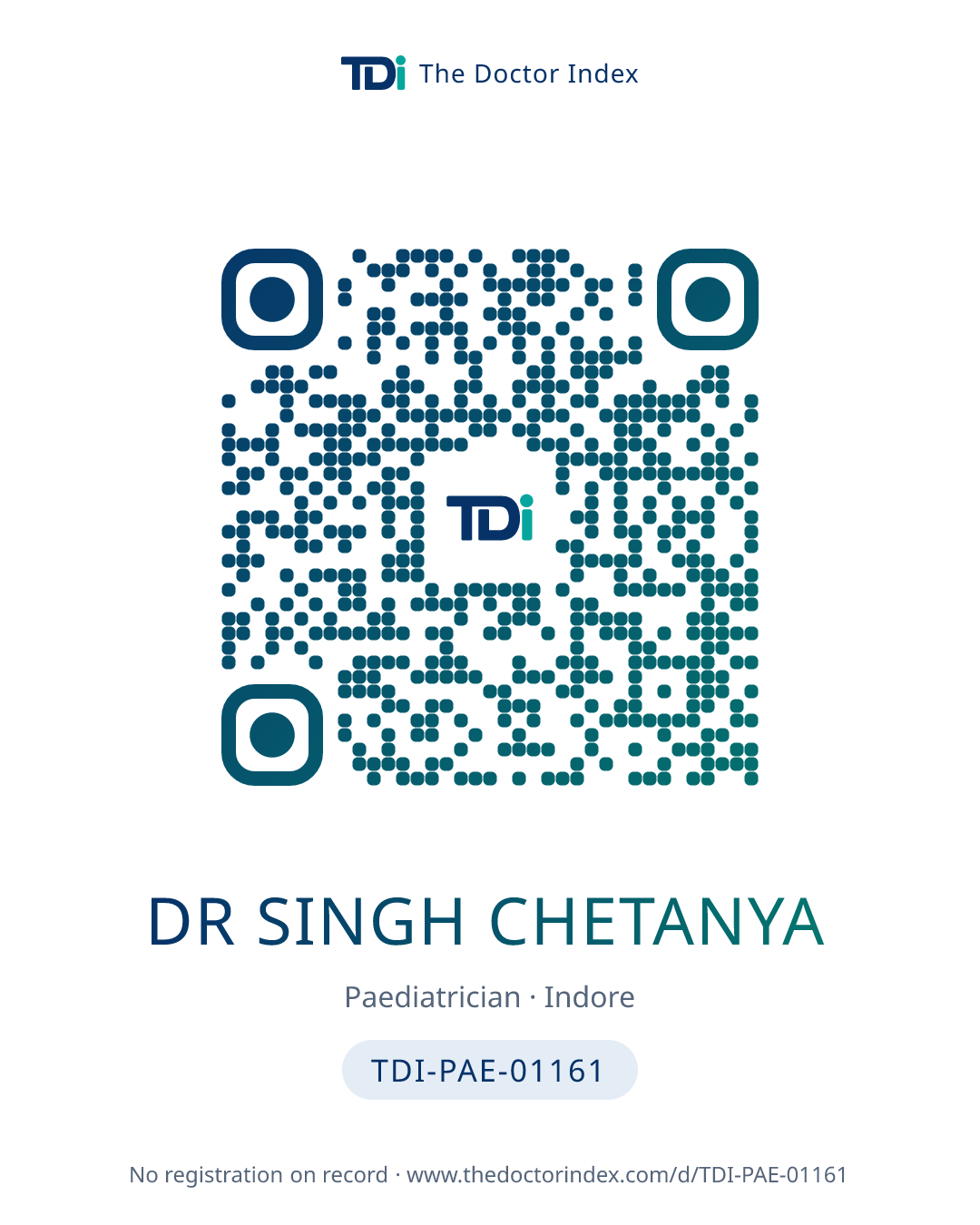 QR card for Dr Singh Chetanya, TDI-PAE-01161