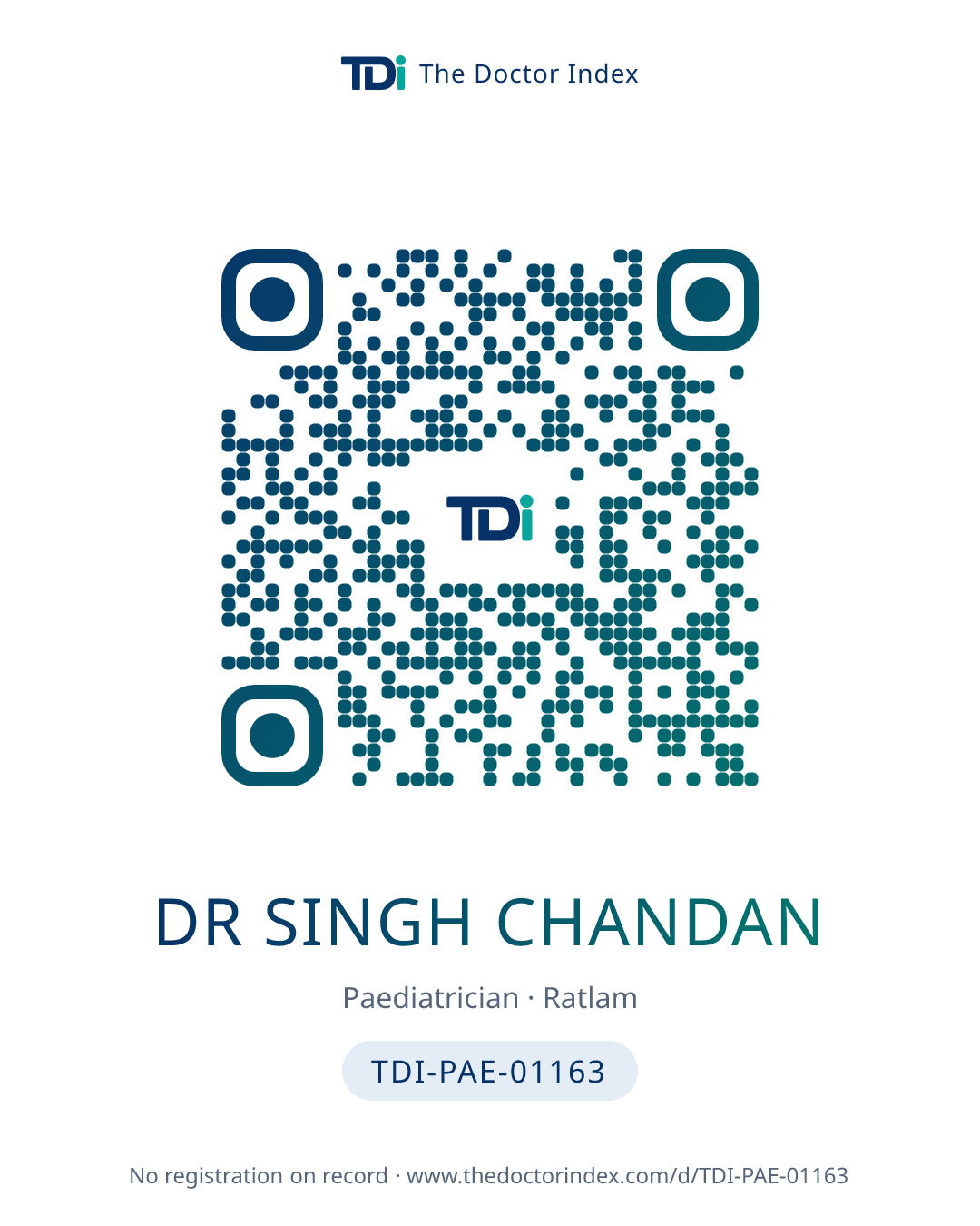 QR card for Dr Singh Chandan, TDI-PAE-01163