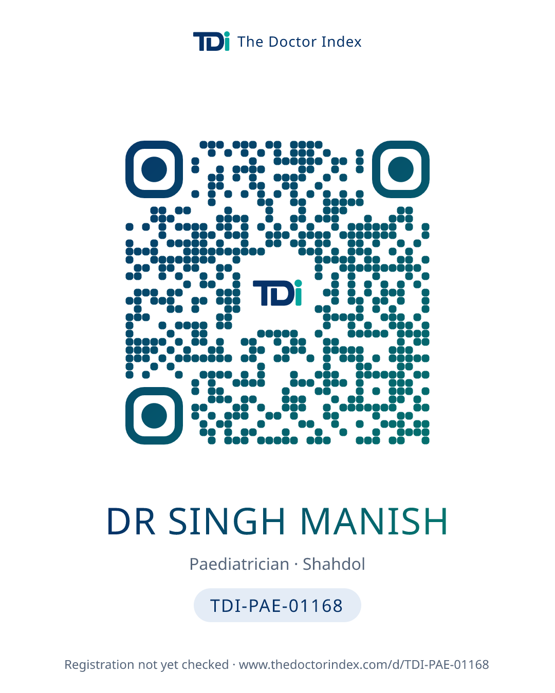 QR card for Dr Singh Manish, TDI-PAE-01168