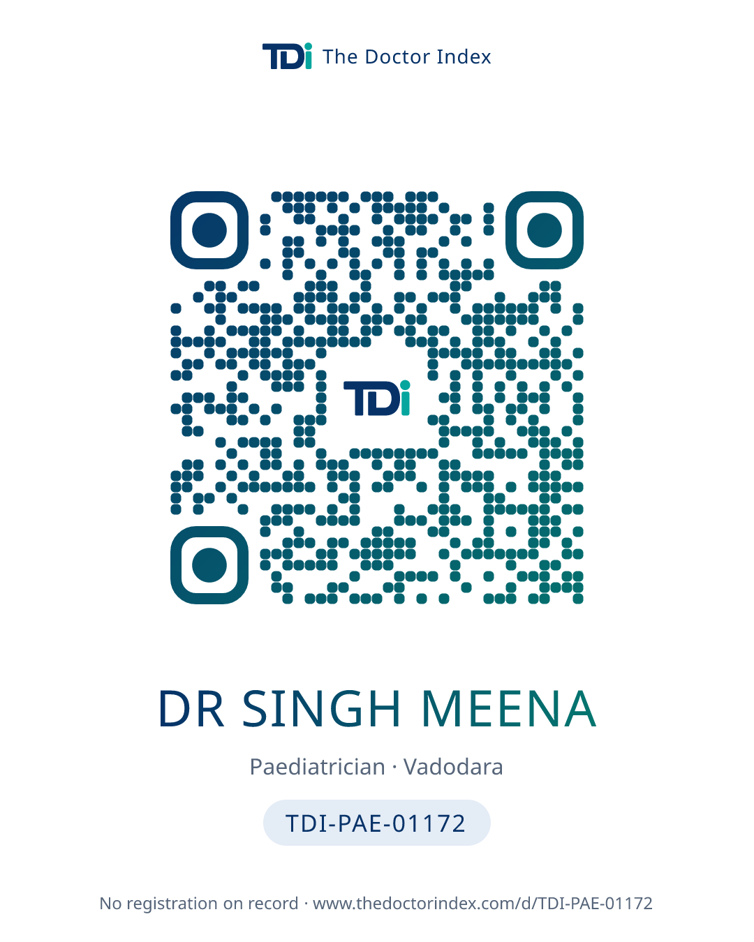 QR card for Dr Singh Meena, TDI-PAE-01172