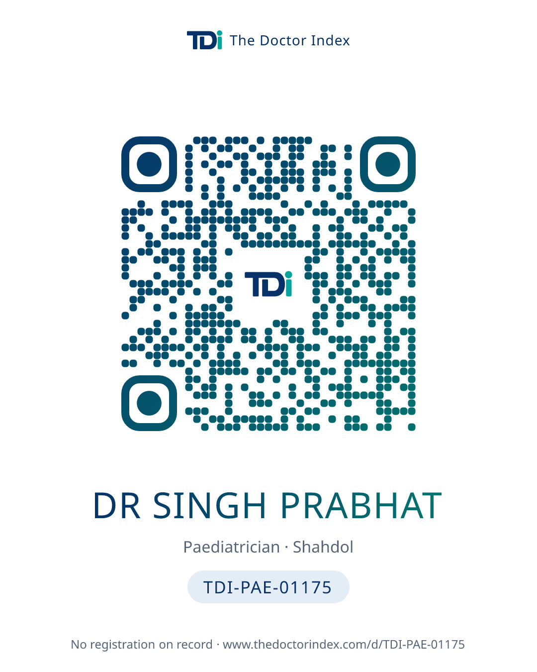 QR card for Dr Singh Prabhat, TDI-PAE-01175