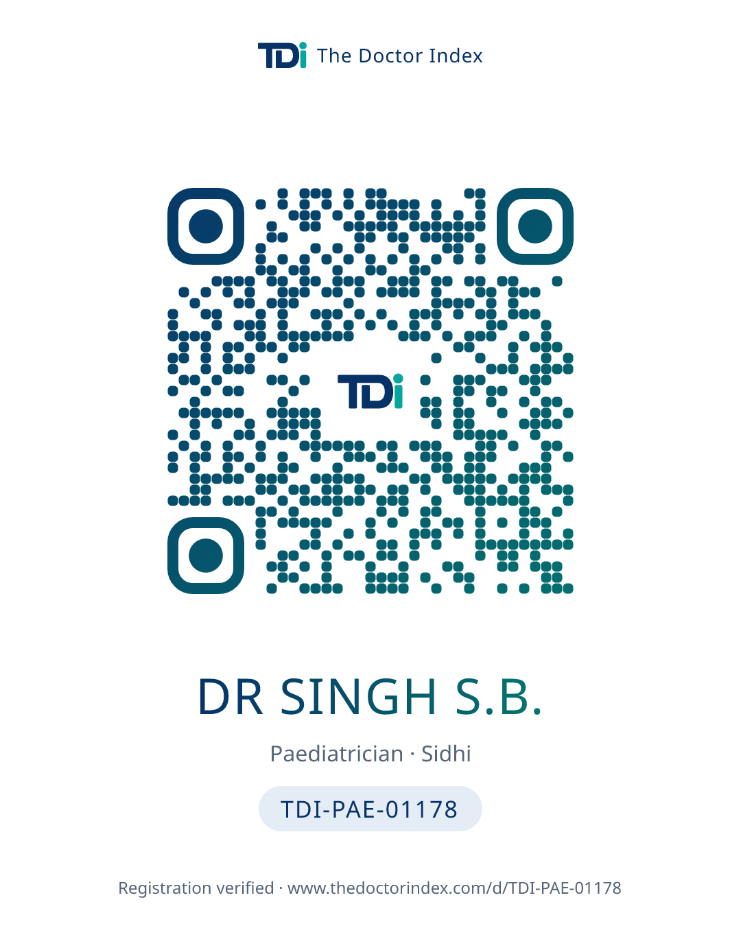 QR card for Dr Singh S.B., TDI-PAE-01178