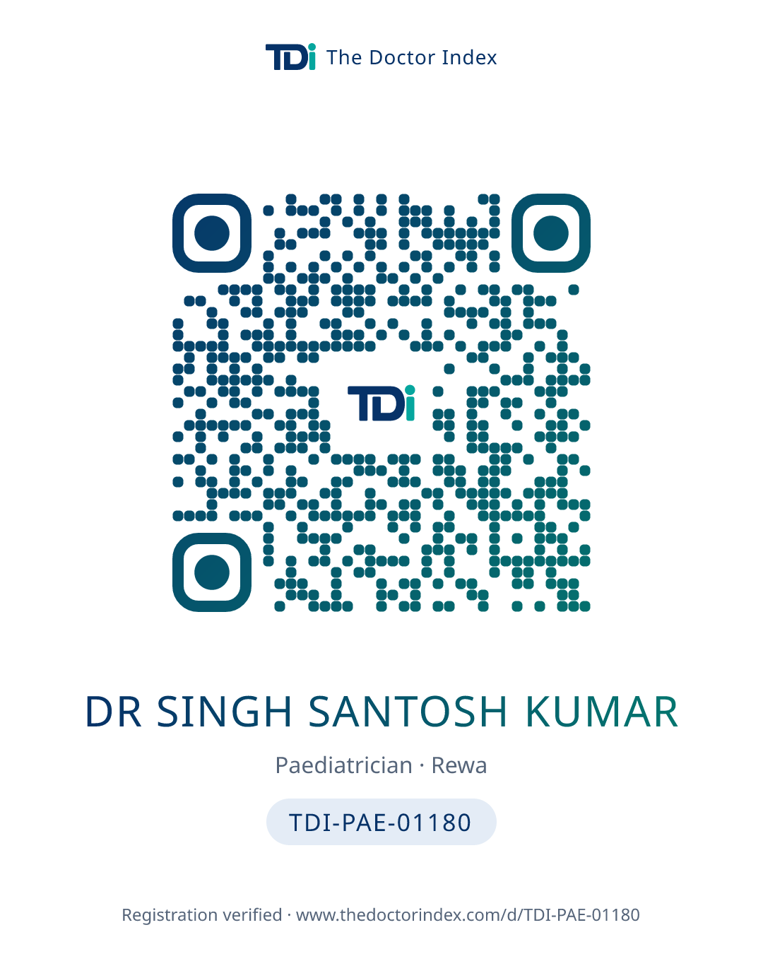 QR card for Dr Singh Santosh Kumar, TDI-PAE-01180