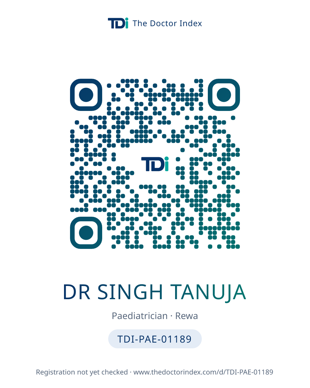 QR card for Dr Singh Tanuja, TDI-PAE-01189