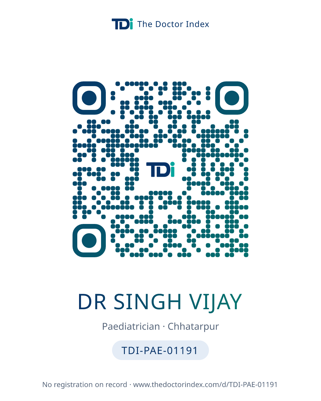 QR card for Dr Singh Vijay, TDI-PAE-01191