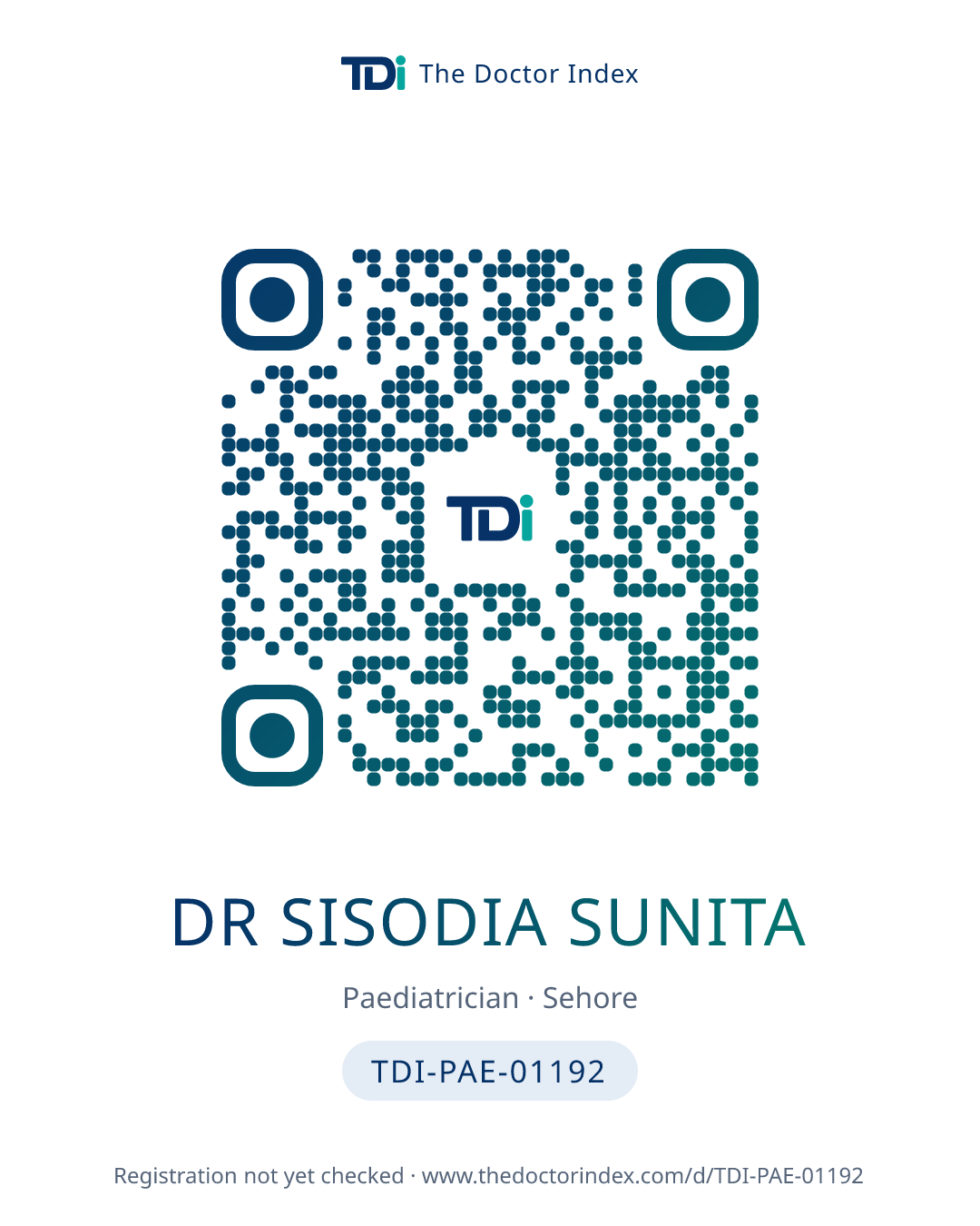 QR card for Dr Sisodia Sunita, TDI-PAE-01192
