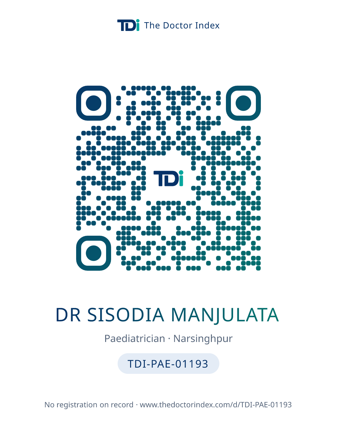 QR card for Dr Sisodia Manjulata, TDI-PAE-01193