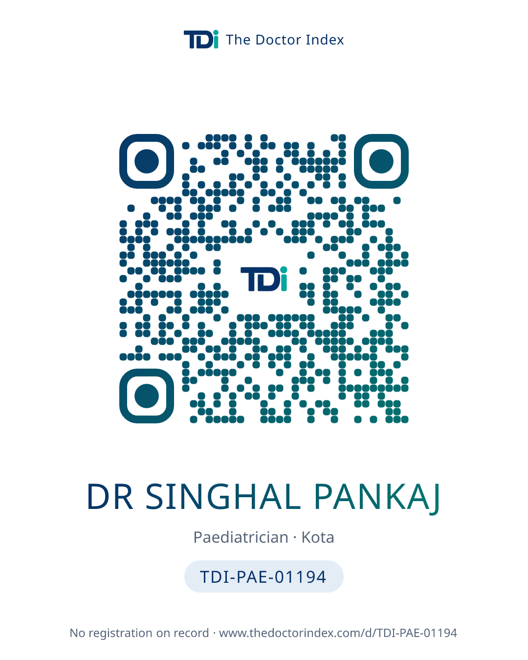 QR card for Dr Singhal Pankaj, TDI-PAE-01194