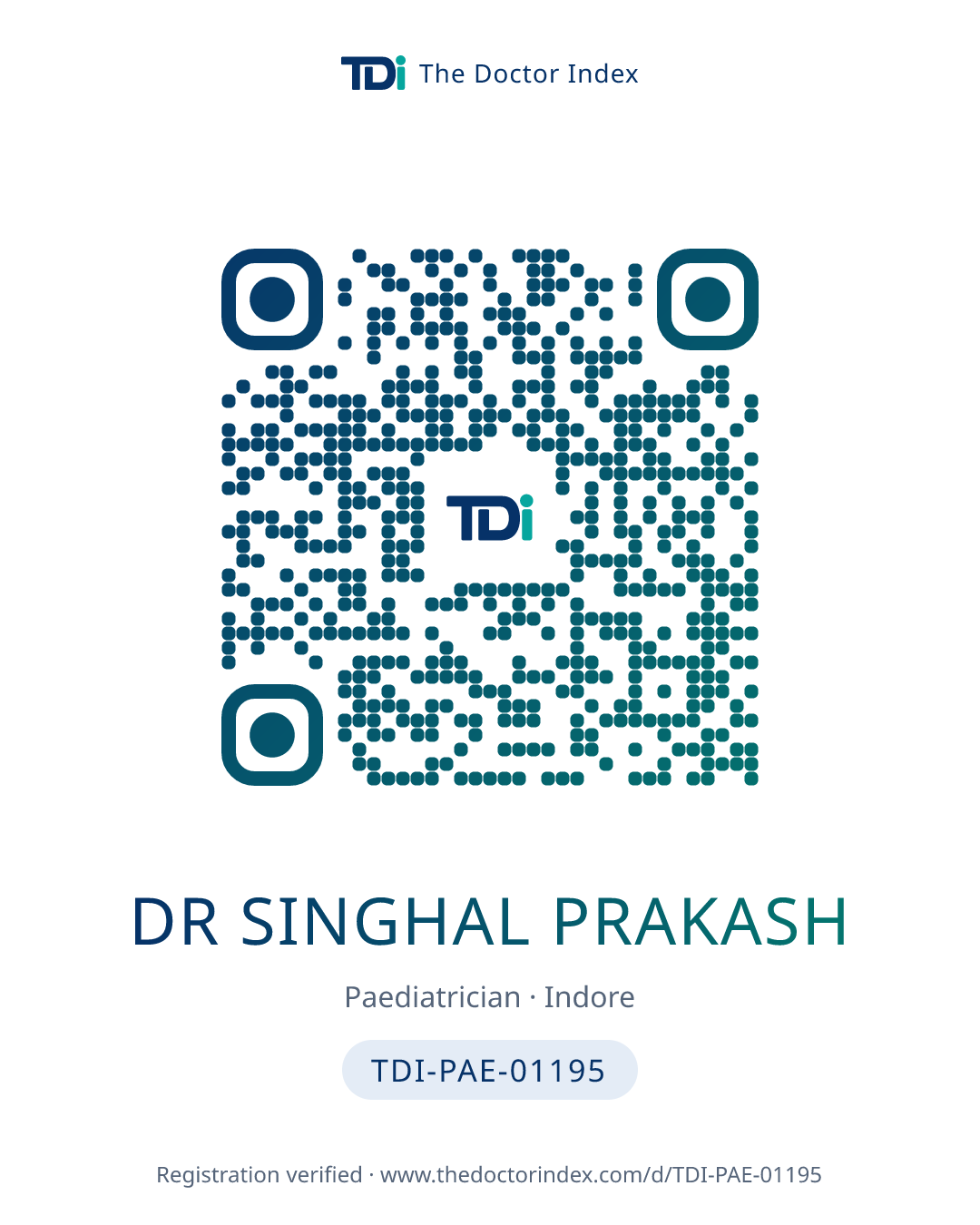 QR card for Dr Singhal Prakash, TDI-PAE-01195