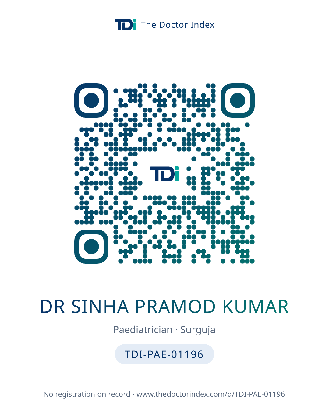 QR card for Dr Sinha Pramod Kumar, TDI-PAE-01196