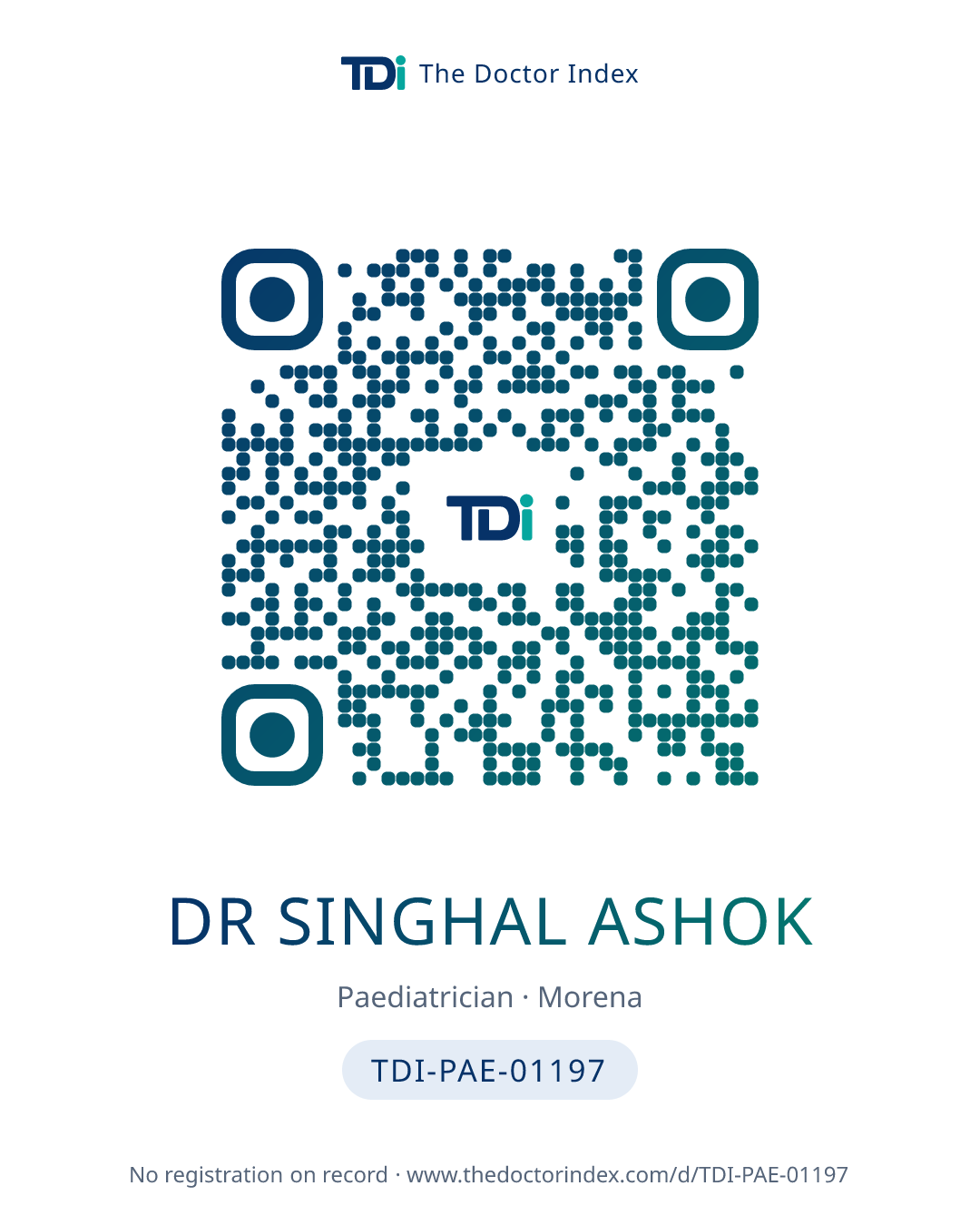 QR card for Dr Singhal Ashok, TDI-PAE-01197