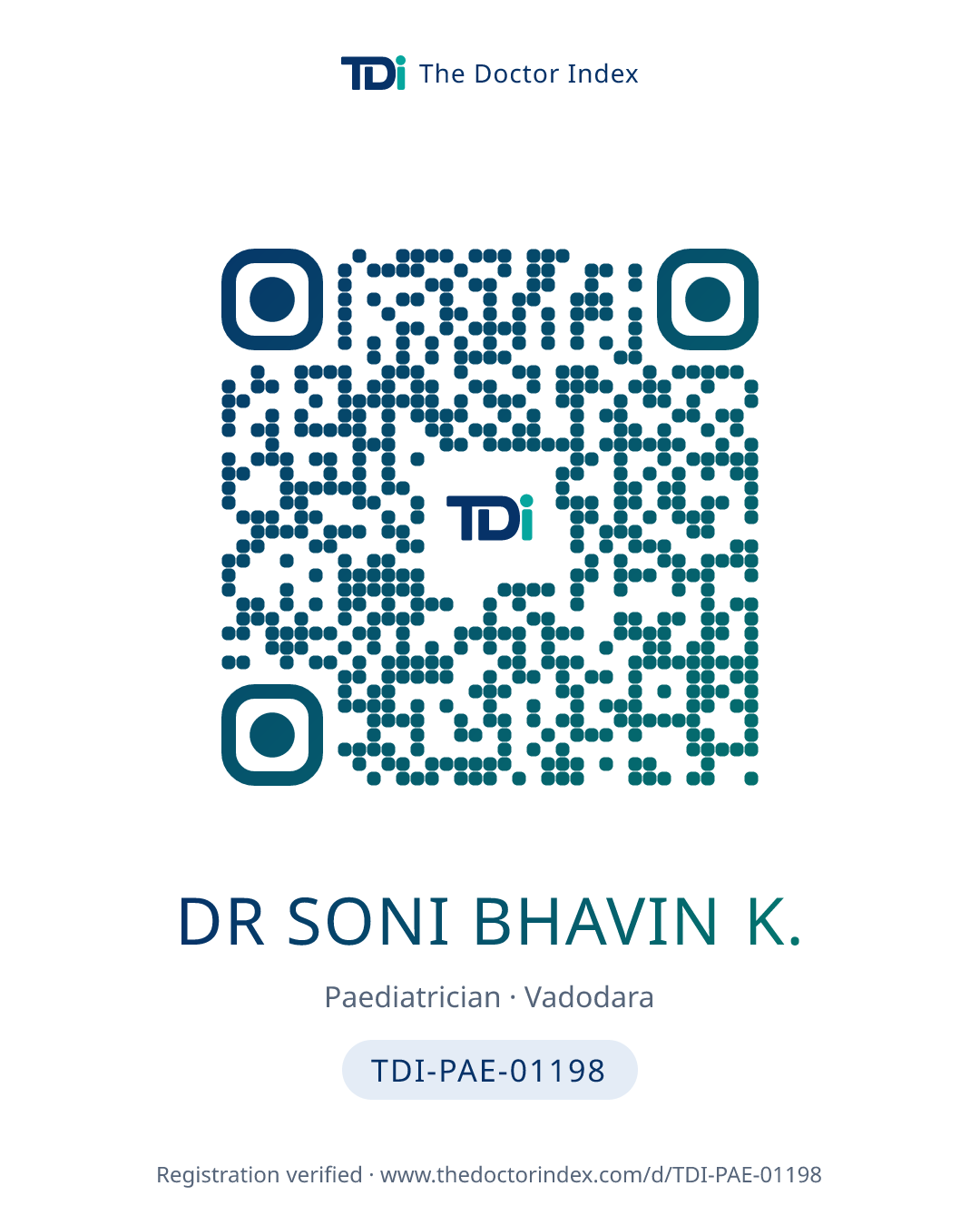 QR card for Dr Soni Bhavin K., TDI-PAE-01198