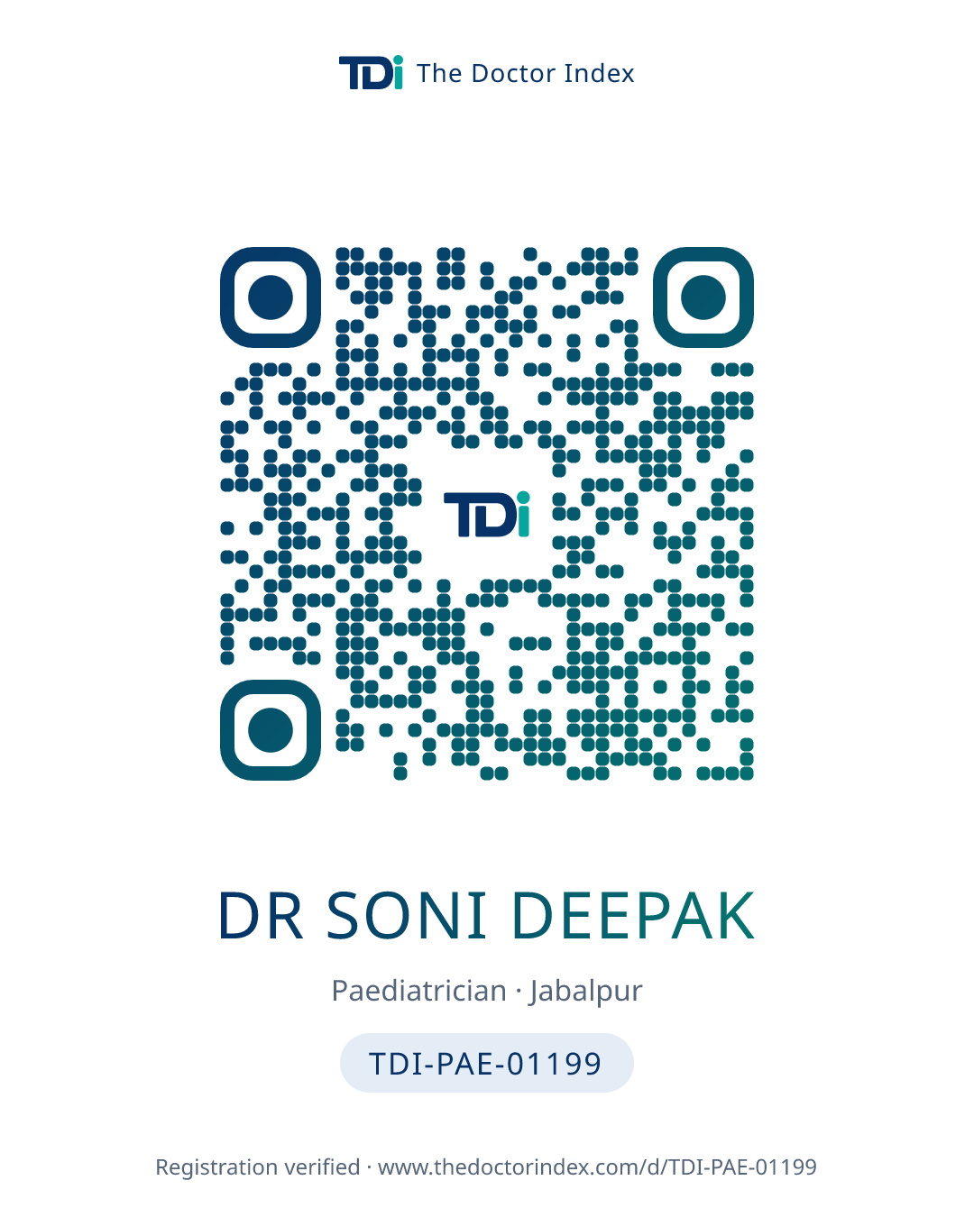QR card for Dr Soni Deepak, TDI-PAE-01199