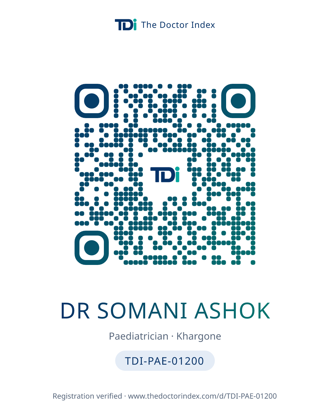 QR card for Dr Somani Ashok, TDI-PAE-01200