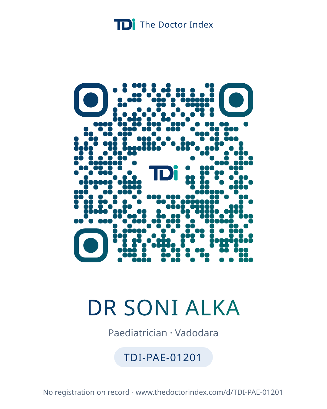 QR card for Dr Soni Alka, TDI-PAE-01201