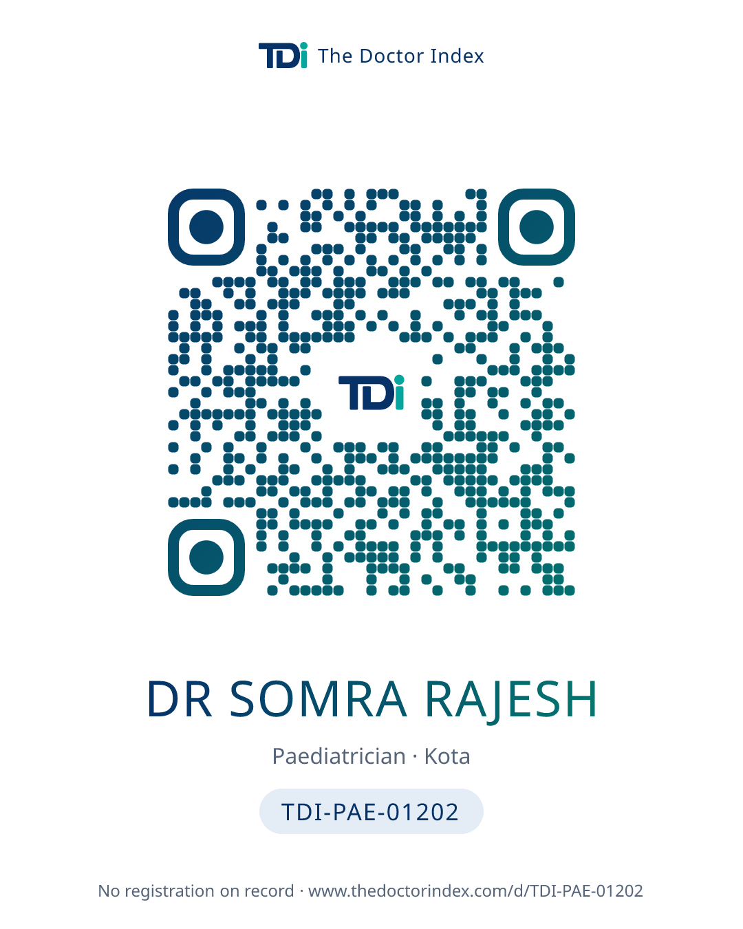 QR card for Dr Somra Rajesh, TDI-PAE-01202