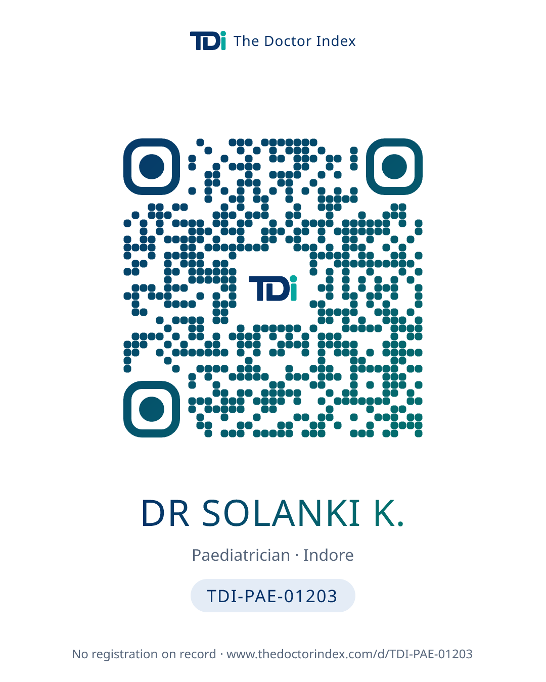 QR card for Dr Solanki K., TDI-PAE-01203