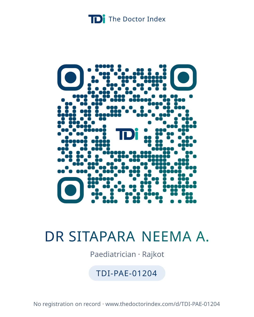 QR card for Dr Sitapara Neema A., TDI-PAE-01204