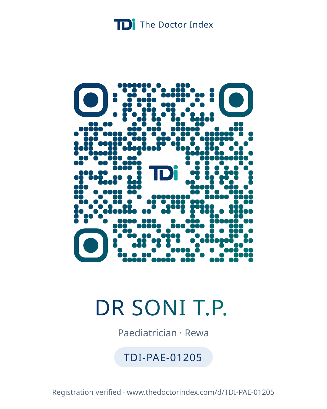 QR card for Dr Soni T.P., TDI-PAE-01205