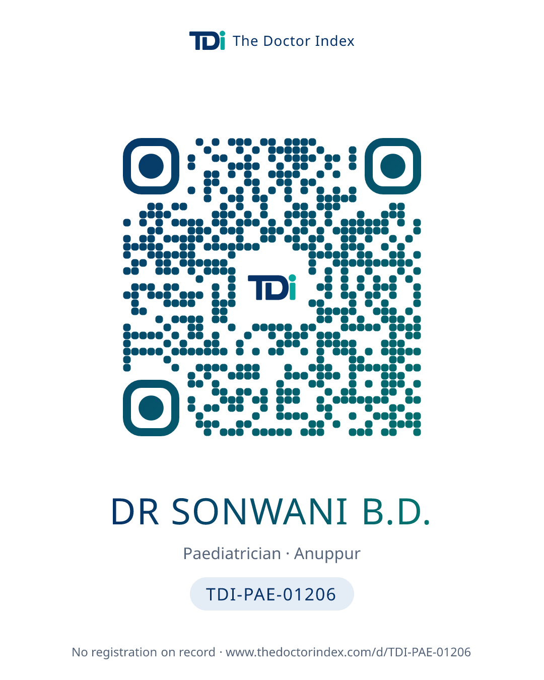 QR card for Dr Sonwani B.D., TDI-PAE-01206