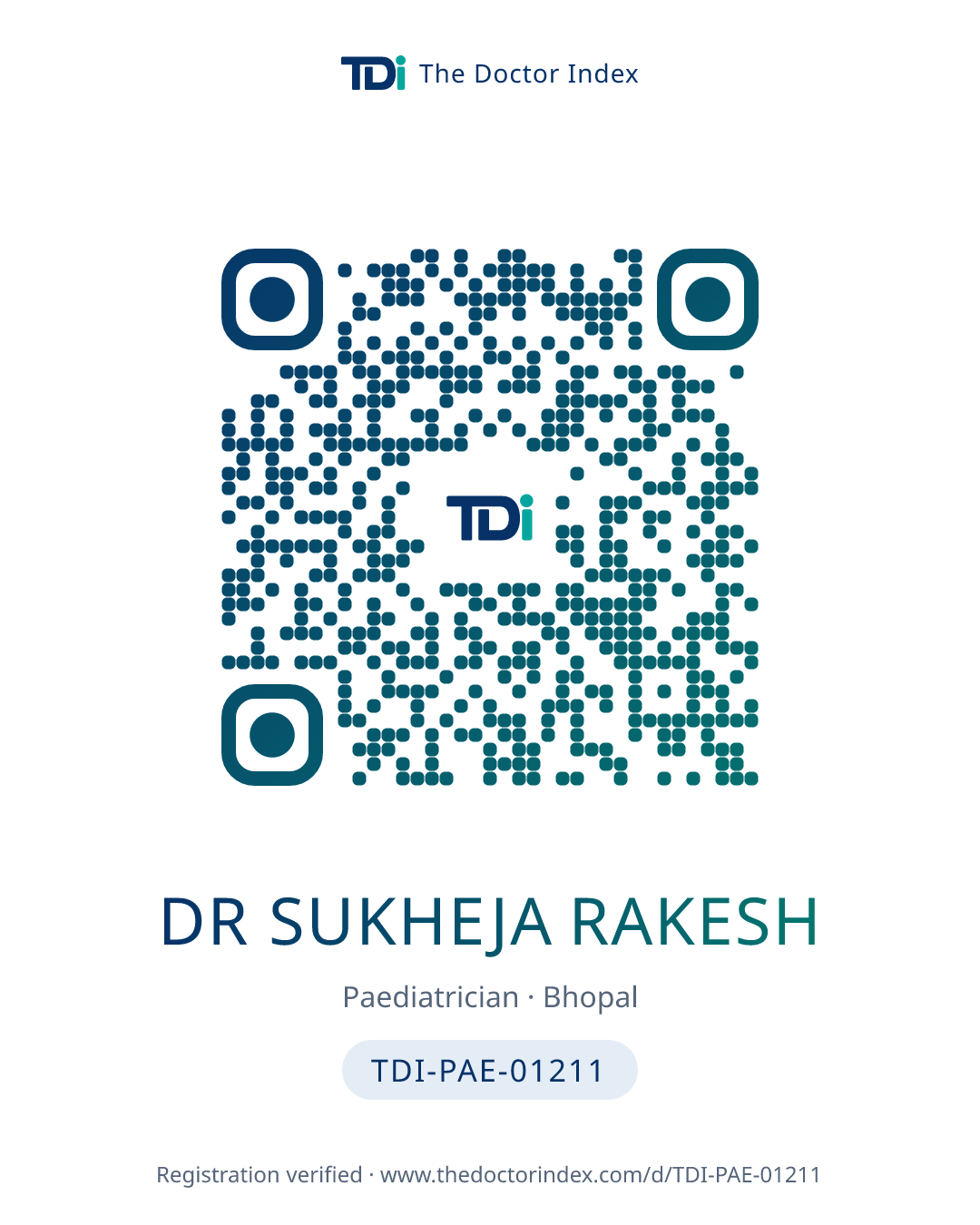 QR card for Dr Sukheja Rakesh, TDI-PAE-01211