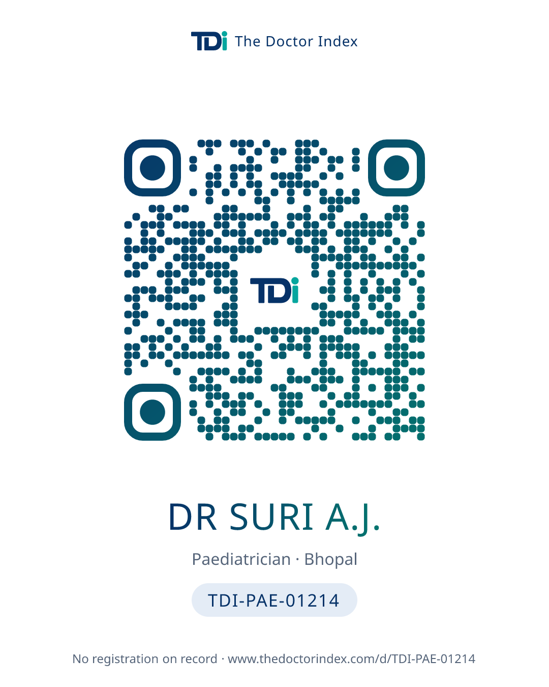 QR card for Dr Suri A.J., TDI-PAE-01214