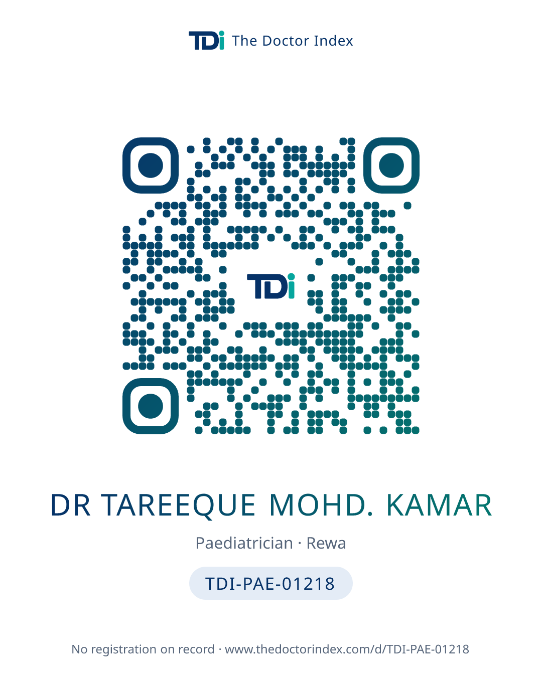 QR card for Dr Tareeque Mohd. Kamar, TDI-PAE-01218