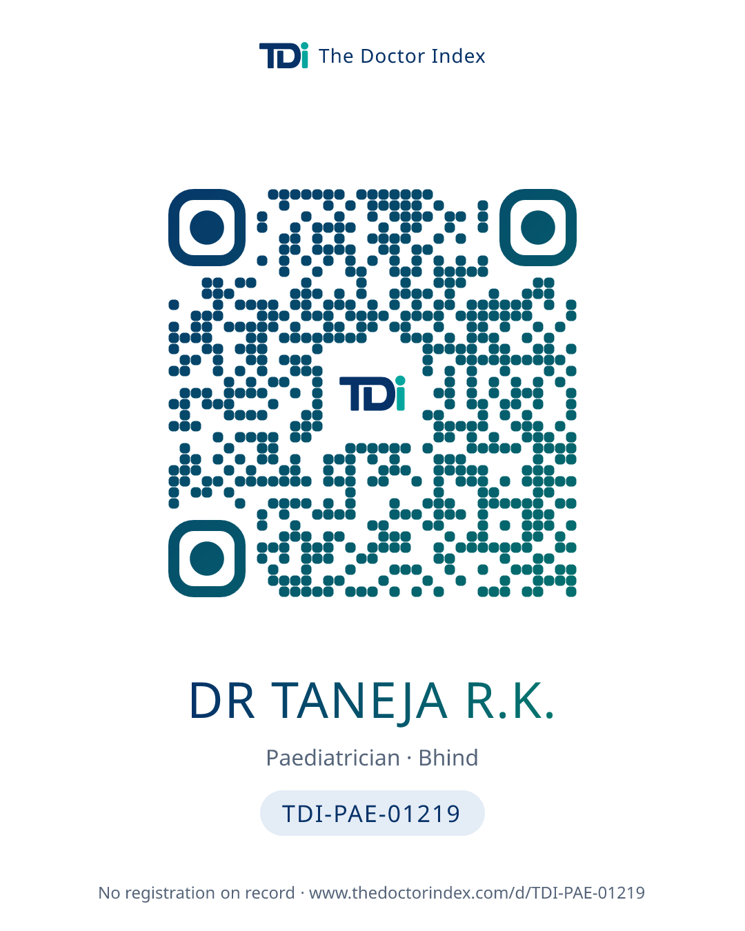 QR card for Dr Taneja R.K., TDI-PAE-01219