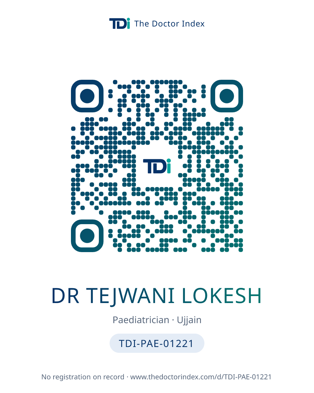 QR card for Dr Tejwani Lokesh, TDI-PAE-01221