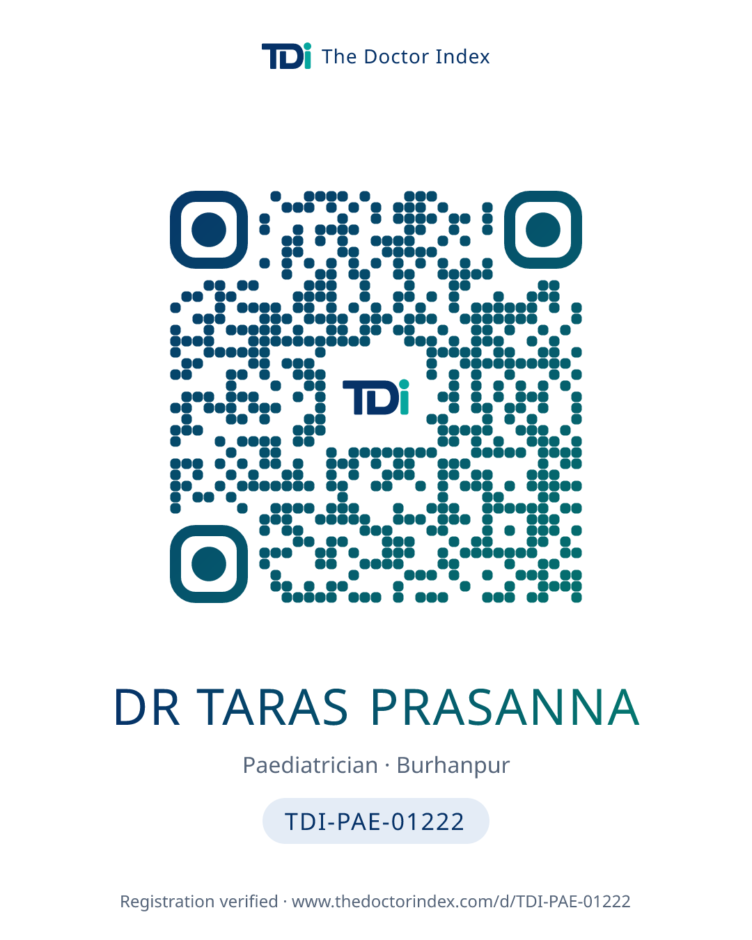QR card for Dr Taras Prasanna, TDI-PAE-01222