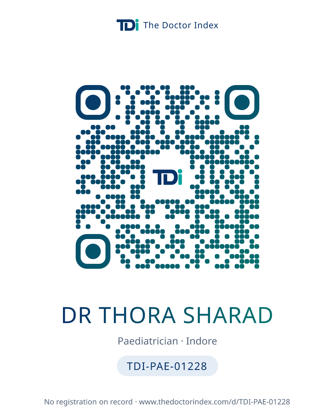 QR card for Dr Thora Sharad, TDI-PAE-01228