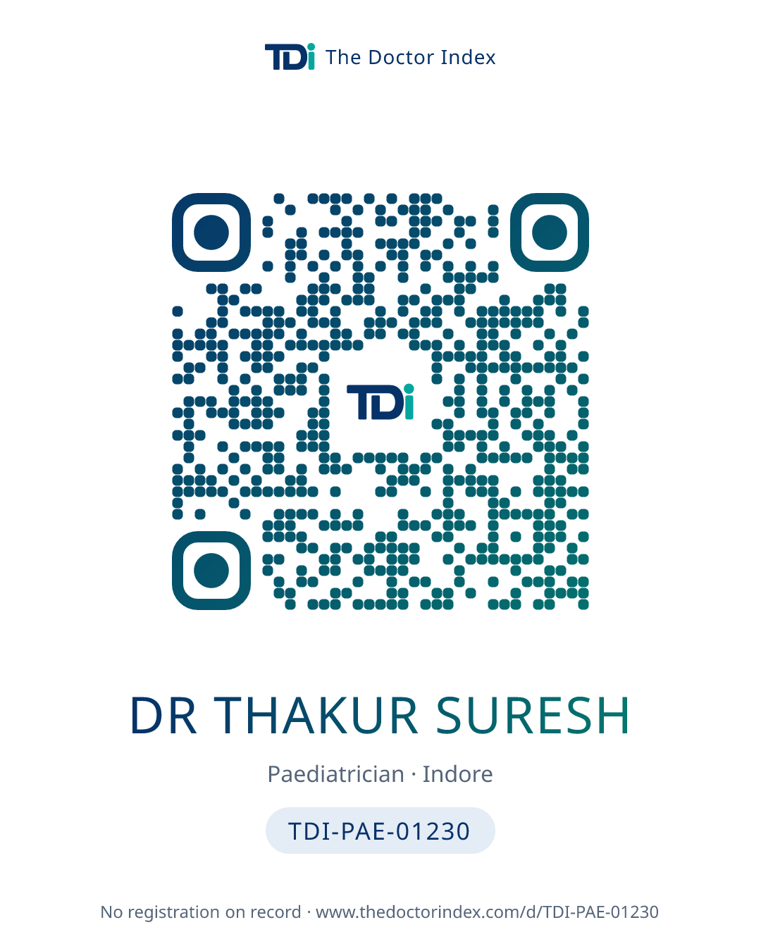 QR card for Dr Thakur Suresh, TDI-PAE-01230