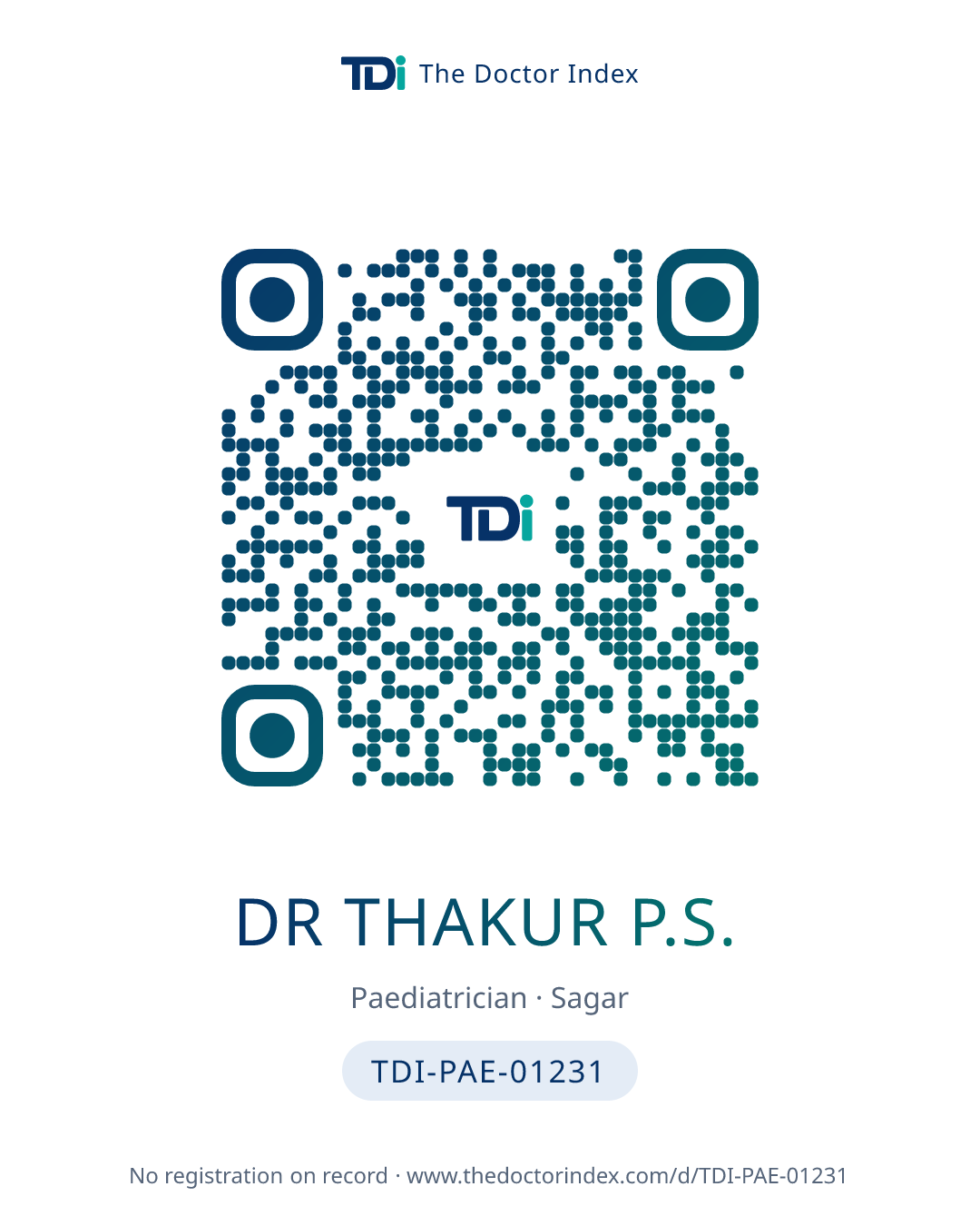QR card for Dr Thakur P.S., TDI-PAE-01231